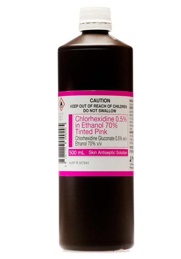 CHLORHEXIDINE 0.5% ALCOHOL 70% 500ML TINTED PINK (MHCHP0.5%500ML)