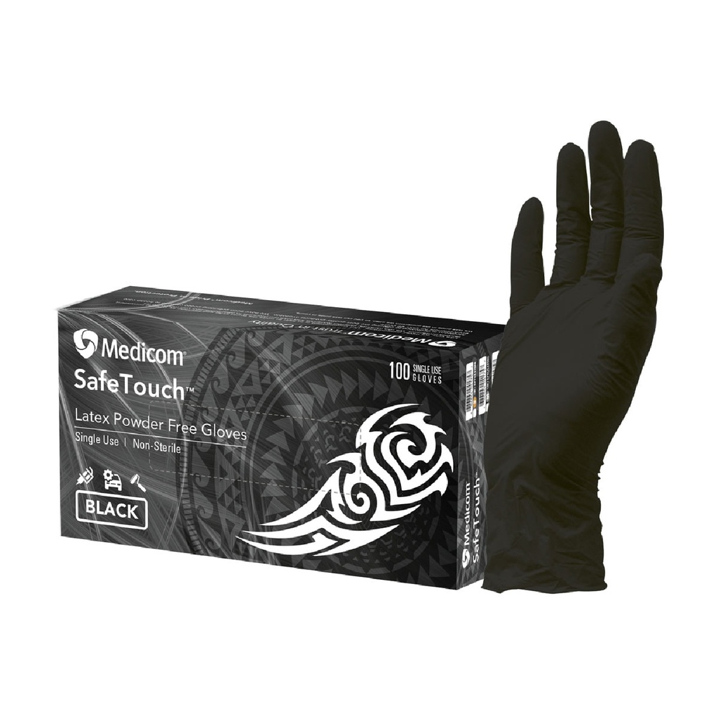 SAFETOUCH BLACK POWDER FREE LATEX GLOVES MEDIUM - 100