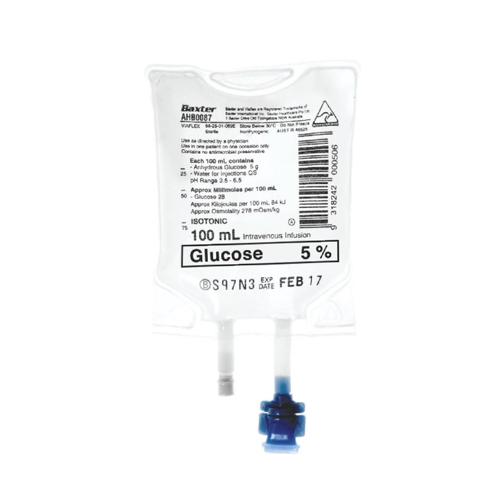 BAXTER GLUCOSE 5 % INTRAVENOUS SOLUTION 100ML IV BAG(AHB0087)