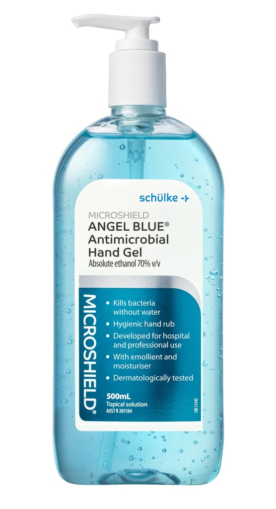 MICROSHIELD ANGEL HAND SANITISER GEL *BLUE* PUMP PACK 500ML 70000379 EACH *AUSTRALIAN MADE*