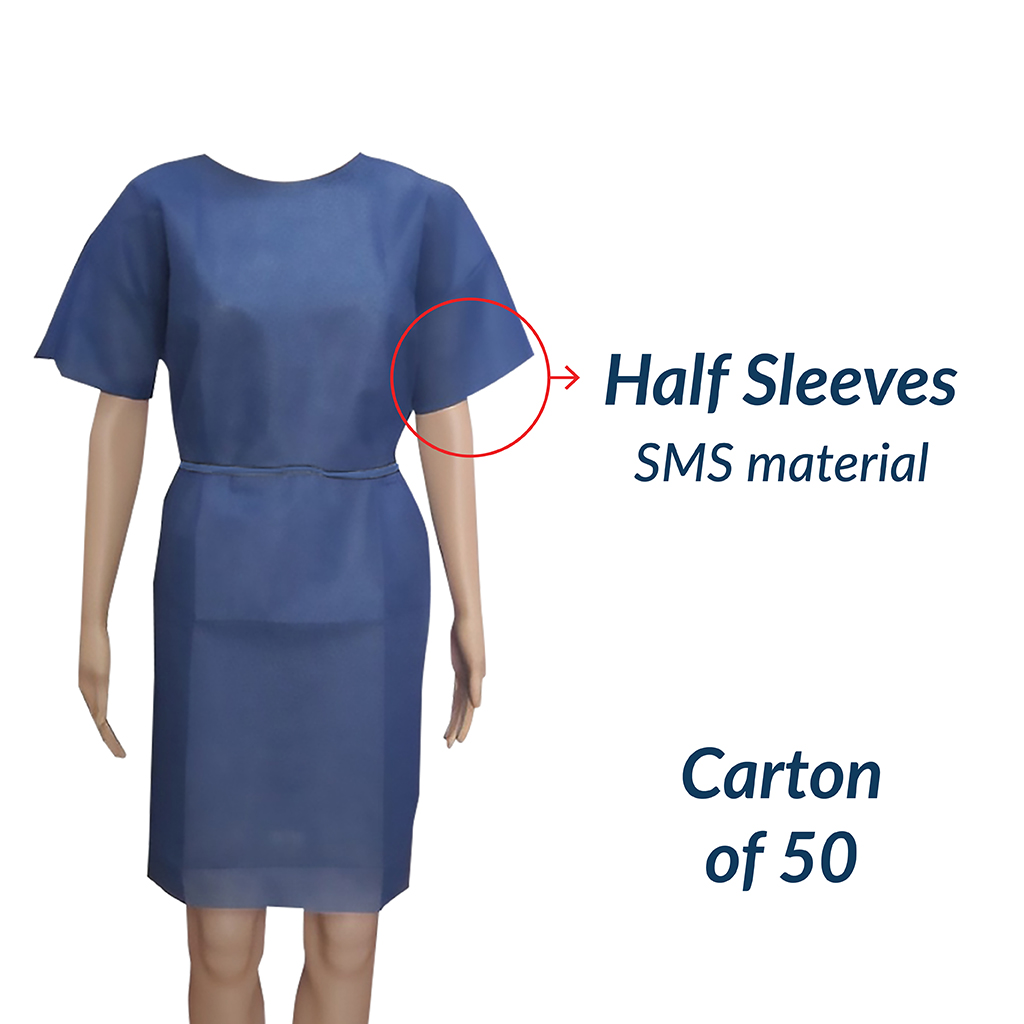 TASK MEDICAL HALF SLEEVES PATIENT GOWN HALF SLEEVES MEDIUM 115X137CM - CARTON OF 50