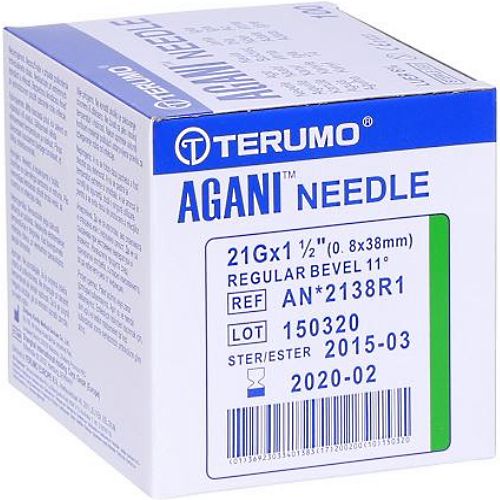 TERUMO AGANI NEEDLE 21G x 38MM (GREEN) - BOX OF 100 (AN*2138RI)