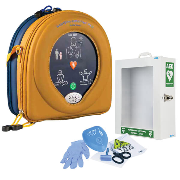 HEARTSINE SAMARITAN 350P SEMI AUTOMATIC DEFIBRILLATOR WITH BONUS WALL CABINET & PREP KIT