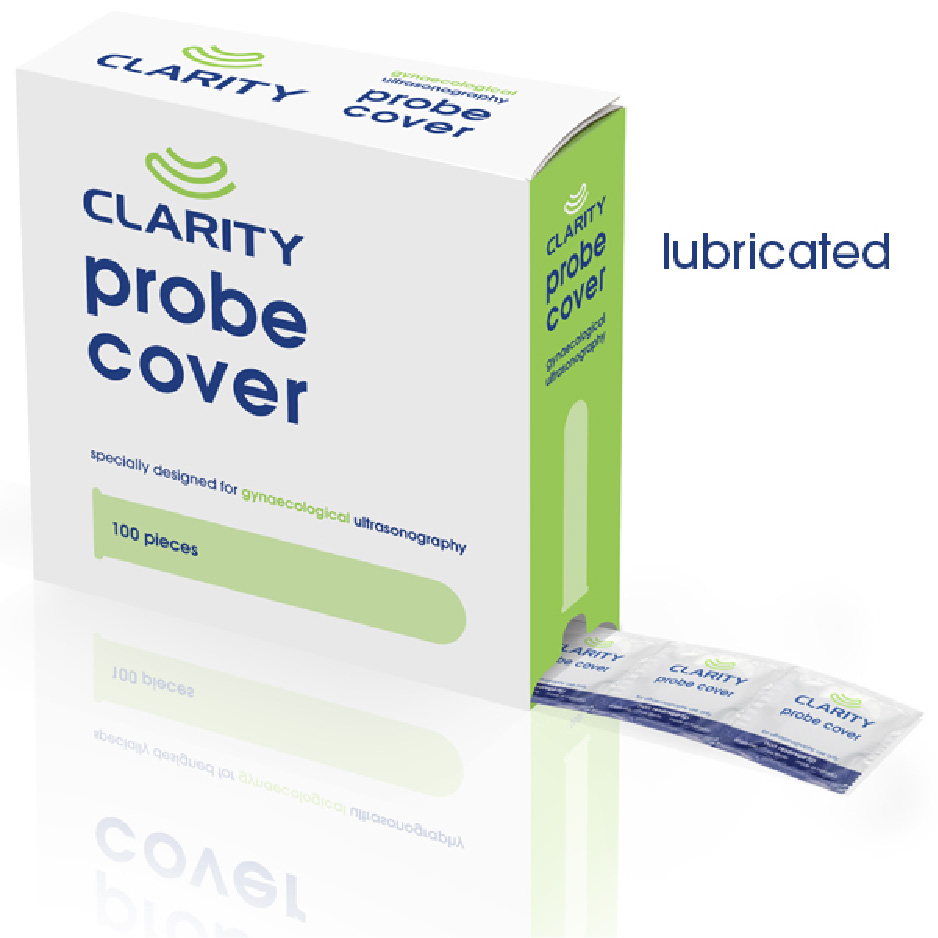 CLARITY LUBRICATED PROBE COVERS FOR TRANSVAGINAL ULTRASOUND, LATEX, LENGTH 200MM, WIDTH 53MM BOX - 100