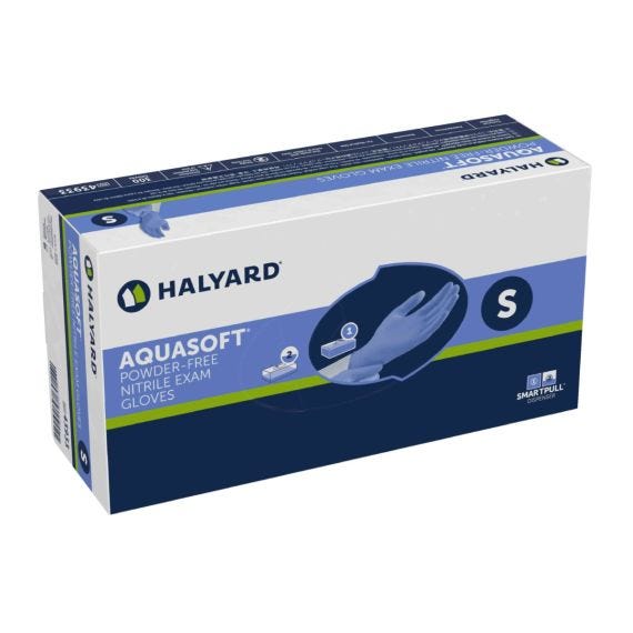 HALYARD AQUASOFT POWDER FREE NITRILE EXAM GLOVES SMALL BOX OF 300 (47635)