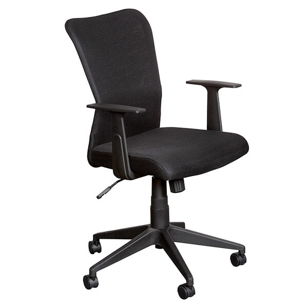 OFFICE CHAIR WITH ARMS, MESH BACK, FABRIC SEAT, ADJUSTABLE SEAT HEIGHT & TILT, 120KG RATING, BLACK (YS01)