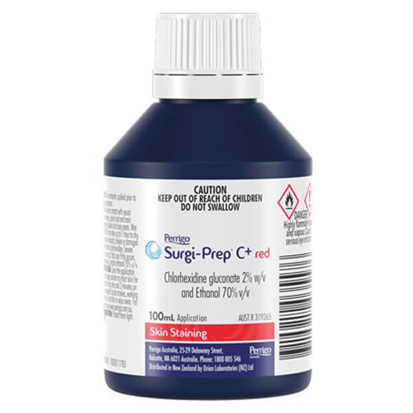 SURGI PREP C+ *RED TINT* 100ML CHLORHEXIDINE GLUCONATE 2% ALCOHOL 70% AUST R 319265 EACH