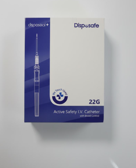 DISPOSAFE DISPOSEAL ACTIVE SAFETY I.V. CATHETER WITH BLOOD CONTROL 22G x 1" (25mm) - Box of 50