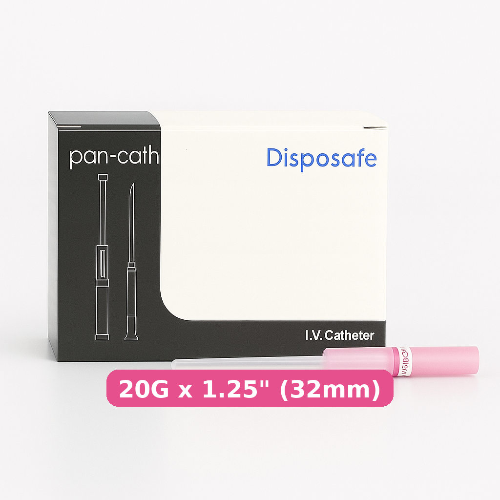 DISPOSAFE IV CANNULA 20G X 1.25" (32mm) - Box of 50