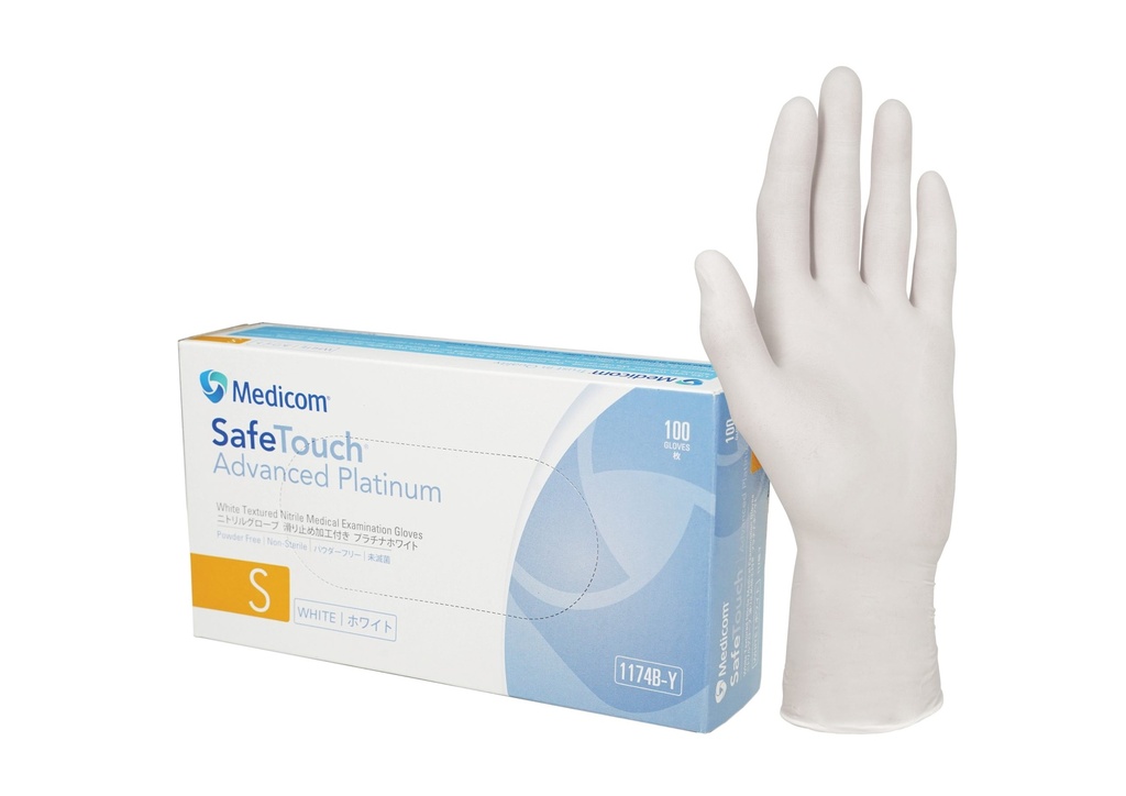 MEDICOM PLATINUM WHITE NITRILE POWDER FREE GLOVES SMALL - Box of 100 (SFTJY1174B)