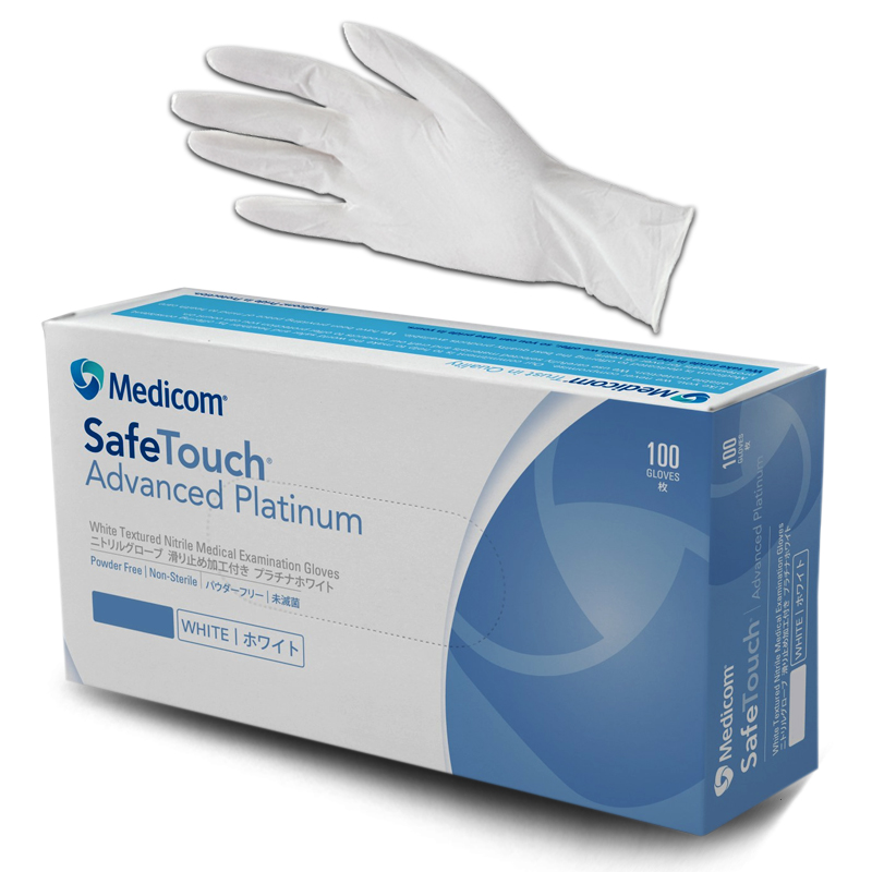 MEDICOM PLATINUM WHITE NITRILE POWDER FREE GLOVES MEDIUM - Box of 100 (SFTJY1174C)