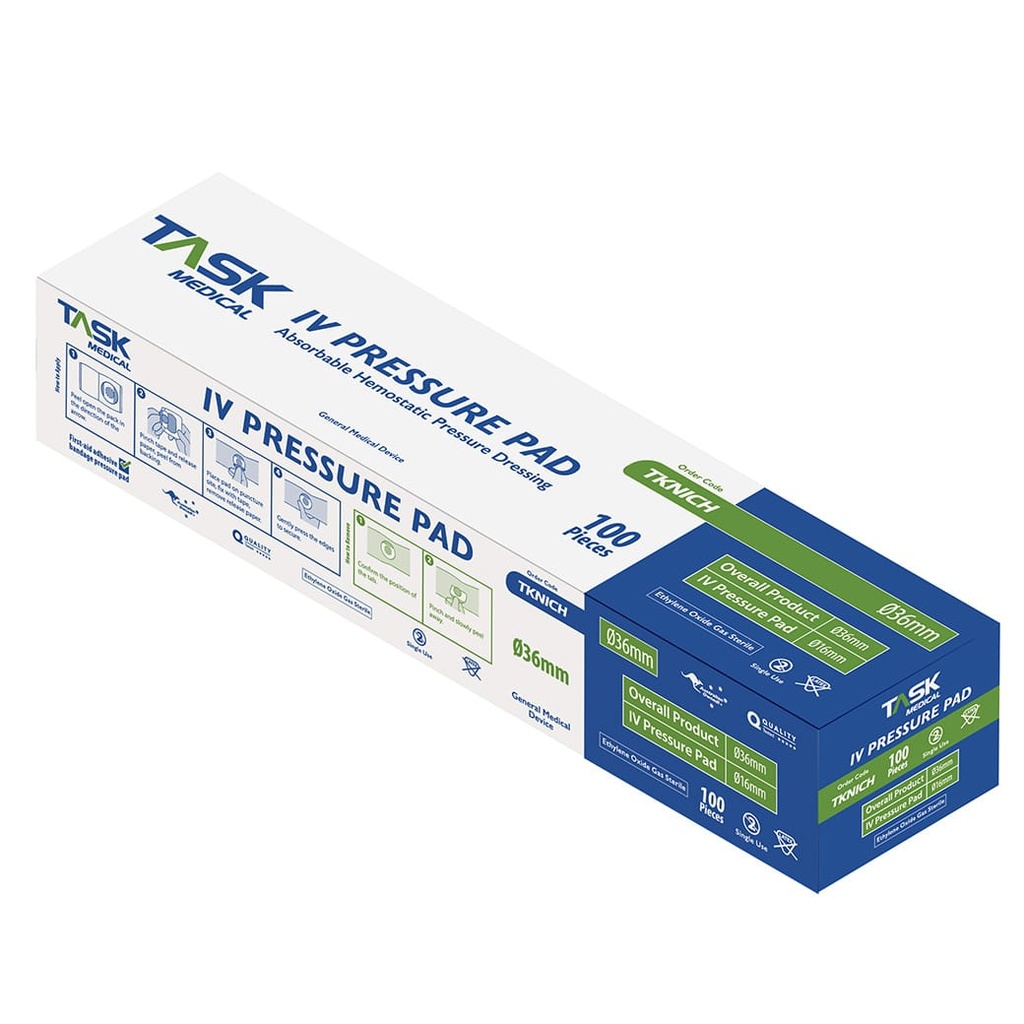 TASK MEDICAL IV PRESSURE PAD 36mm, 16mm Pads - Box of 100